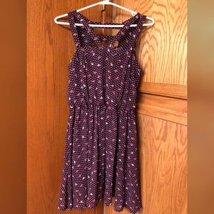 Candie's purple dress with pink/gold garter belt